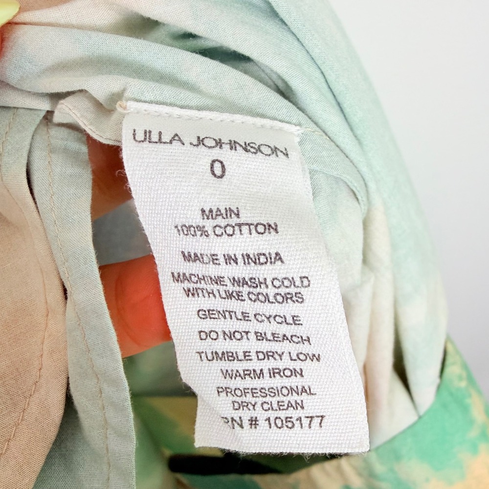 Ulla Johnson Nanette Dress 0 Green Orange Tie Dye Cotton Flutter‎ Sleeve Midi - Picture 8 of 8